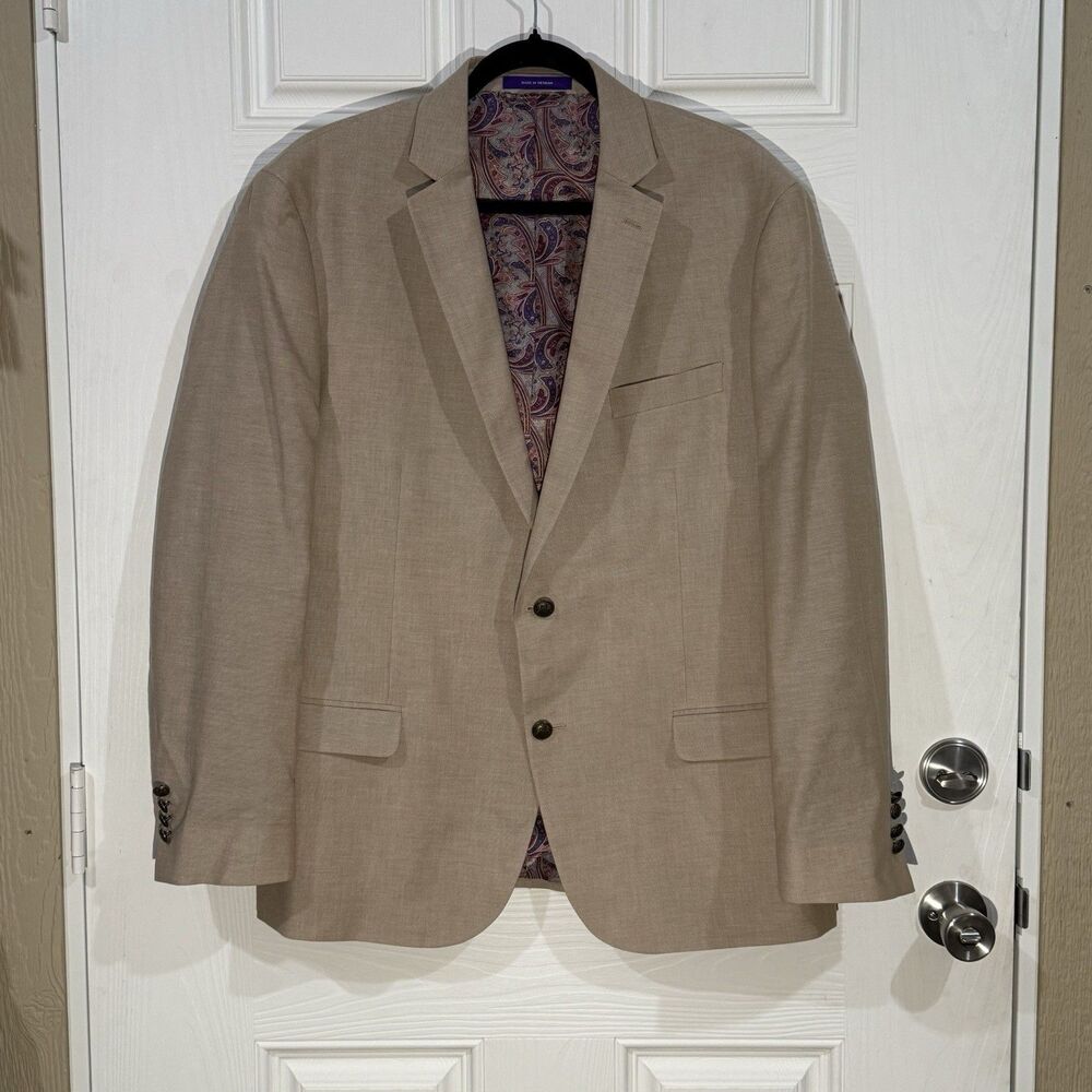 Tallia Mens Cotton Paisley Lined Blazer X-Large Tan Sport Coat